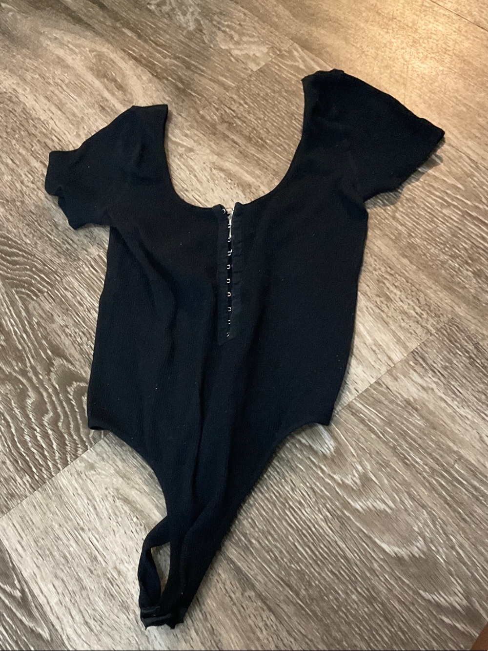 Bozzolo Black Short-Sleeve Hook-Front Bodysuit